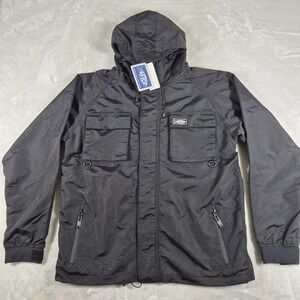 AFTCO Waterproof Fishing Jacket Men's Medium Black Lined Hoodie Utility NWT